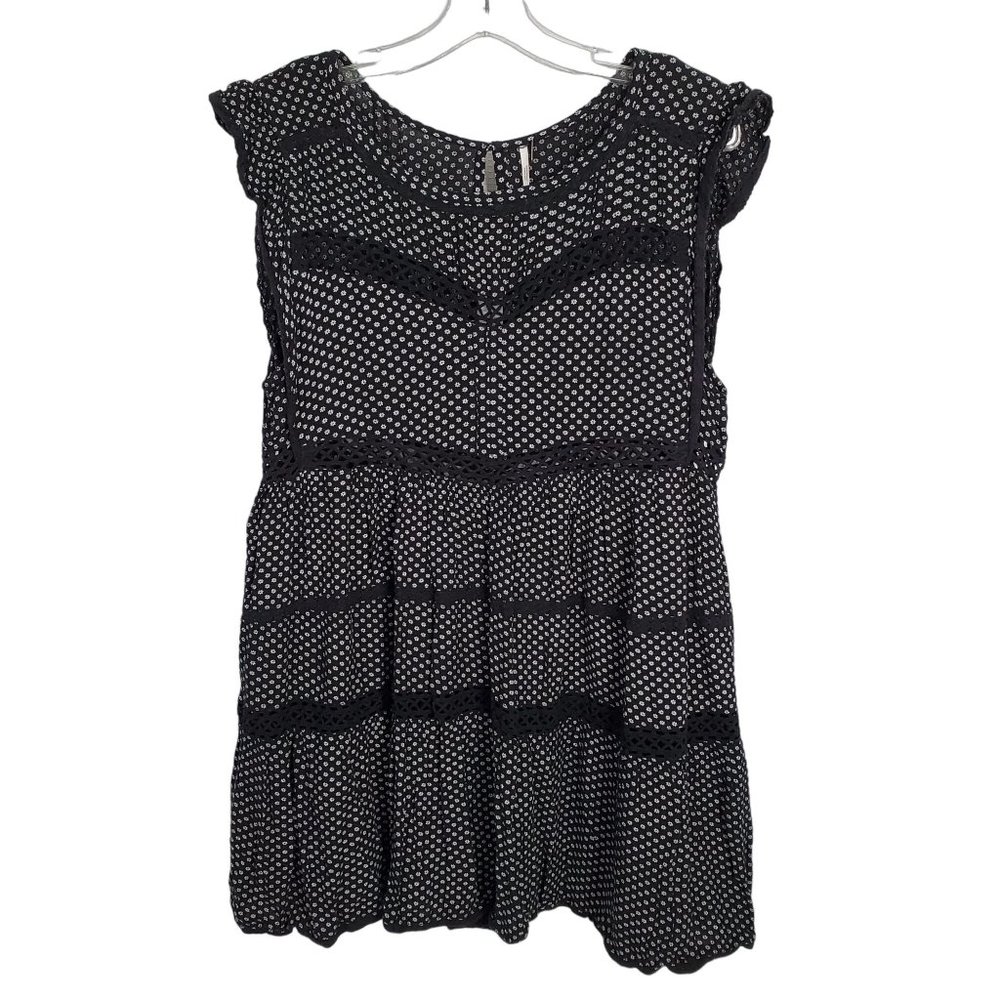 Free People Size S Dress Retro Kitty Micro-floral Tiered Lace Trim Mini A-Line - Picture 2 of 9